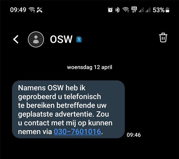 OSW Review 2023 ontvangen SMS van OSW